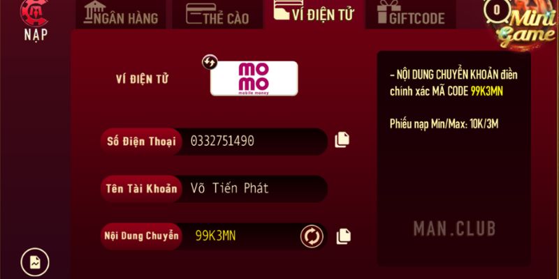 nap-tien-manclub-vi-dien-tu Nạp Tiền ManClub - Hướng Dẫn Thao Tác Nhanh Chóng Và Đơn Giản